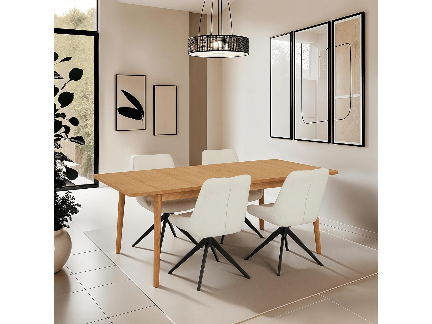 Rechthoekige Uitschuifbare eettafel Nyborg - 6 à 8 personen- MDF & eiken fineer - Natuurlijk olie