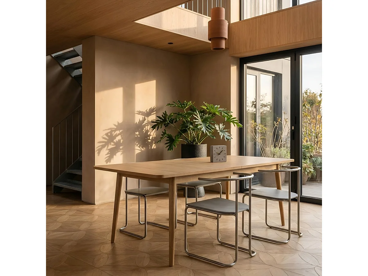 Rechthoekige Uitschuifbare eettafel Nyborg - 6 à 8 personen- MDF & eiken fineer - Natuurlijk olie