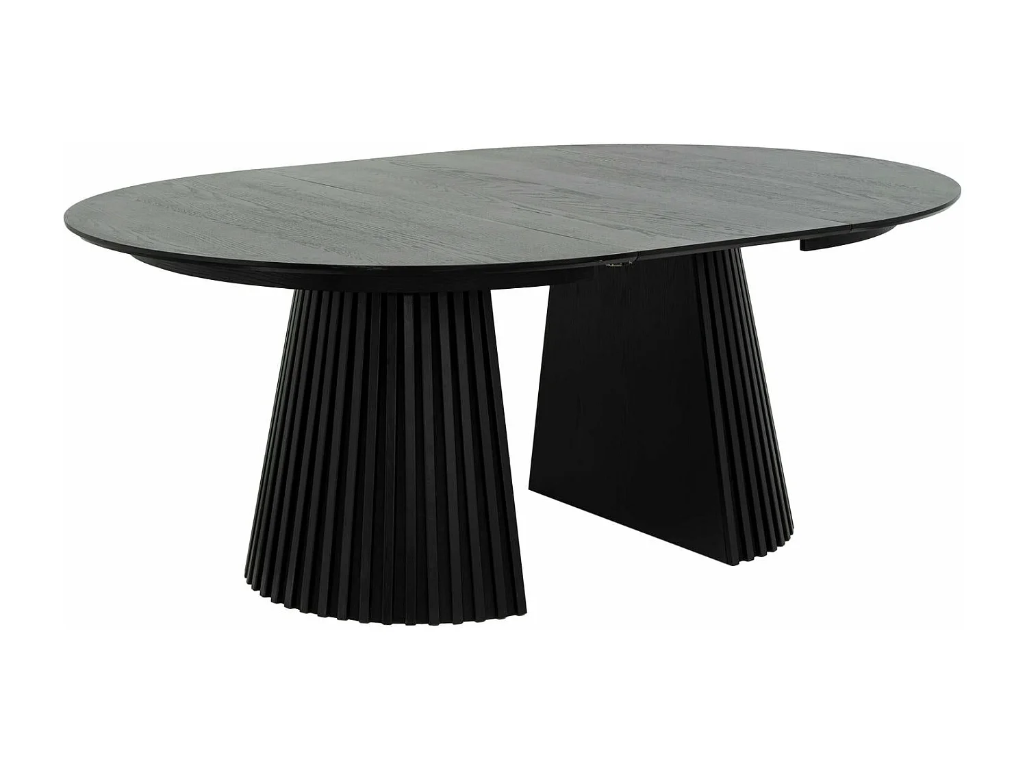 Table à manger extensible Svendborg - Ronde - MDF et placage de chêne - Noir
