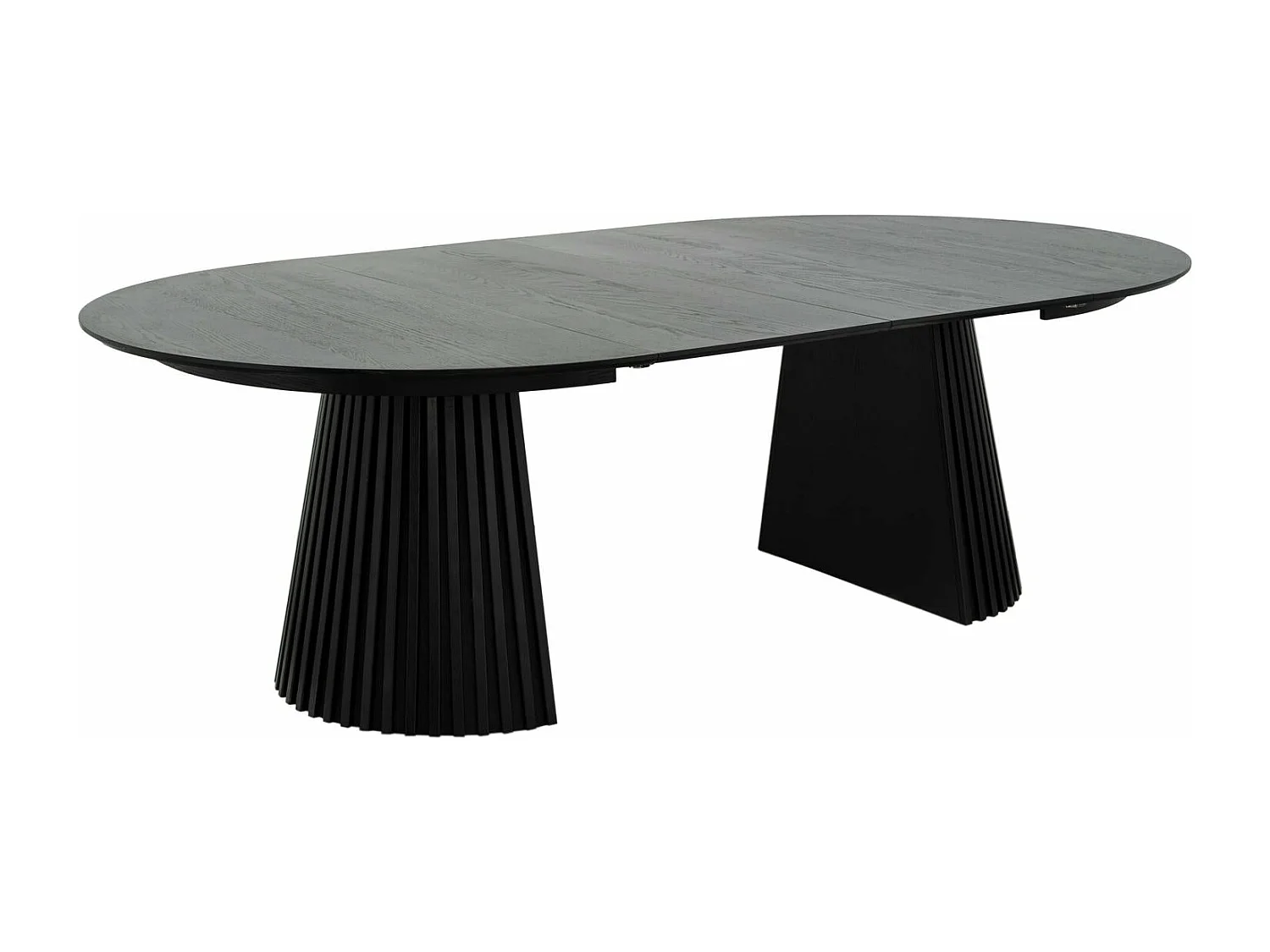 Table à manger extensible Svendborg - Ronde - MDF et placage de chêne - Noir