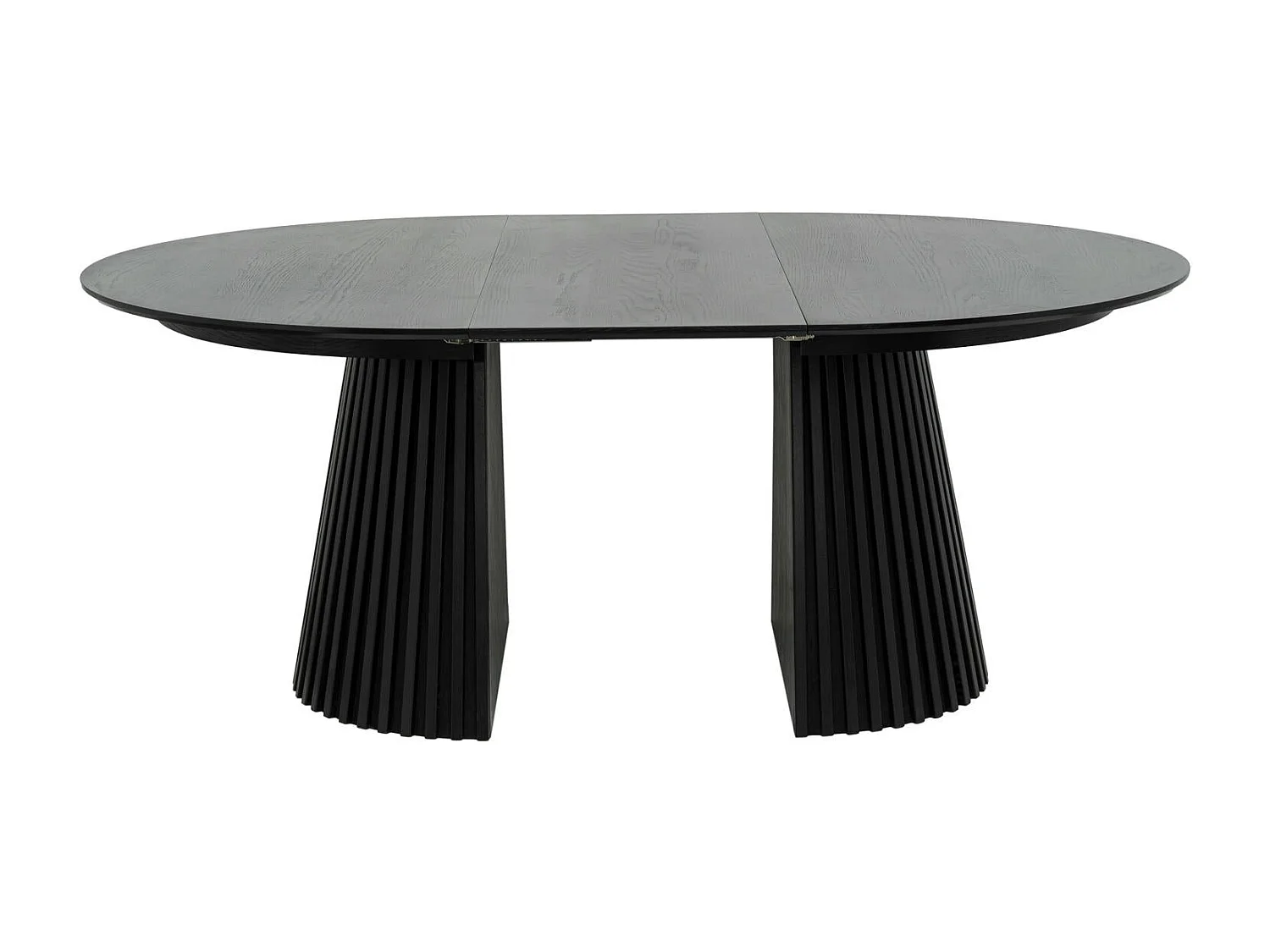 Table à manger extensible Svendborg - Ronde - MDF et placage de chêne - Noir