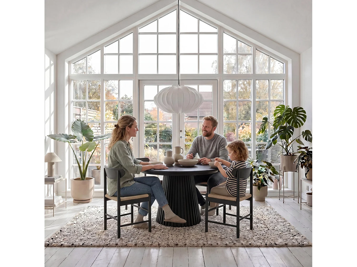 Ronde Uitschuifbare eettafel Svendborg - MDF & eiken fineer - Zwart