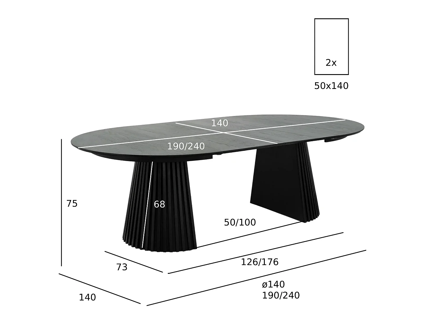 Ronde Uitschuifbare eettafel Svendborg - MDF & eiken fineer - Zwart