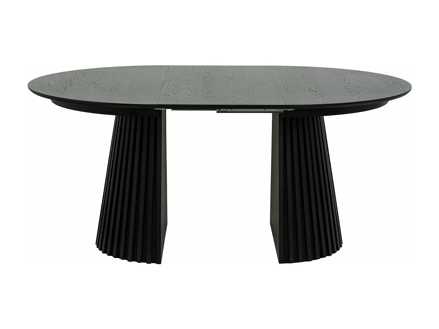 Table à manger extensible Svendborg - Ronde - MDF et placage de chêne - Noir