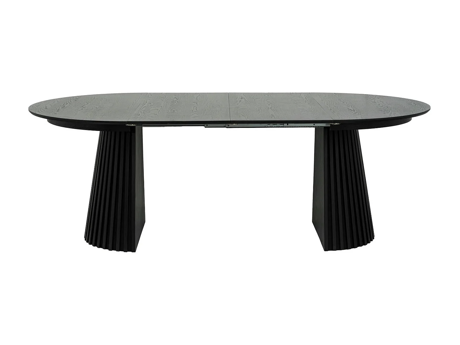 Table à manger extensible Svendborg - Ronde - MDF et placage de chêne - Noir