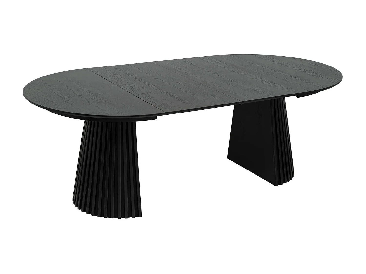 Table à manger extensible Svendborg - Ronde - MDF et placage de chêne - Noir
