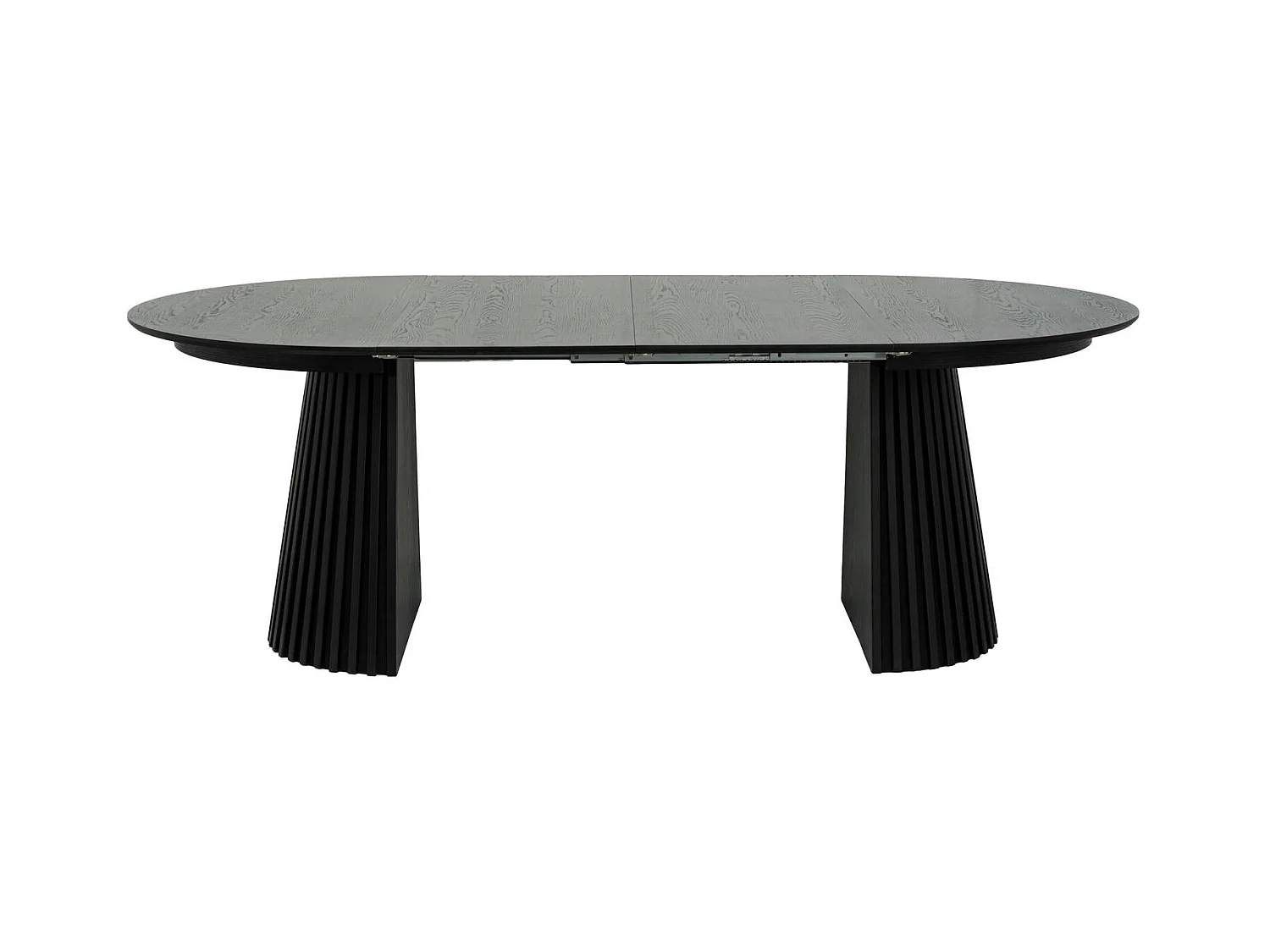 Table à manger extensible Svendborg - Ronde - MDF et placage de chêne - Noir