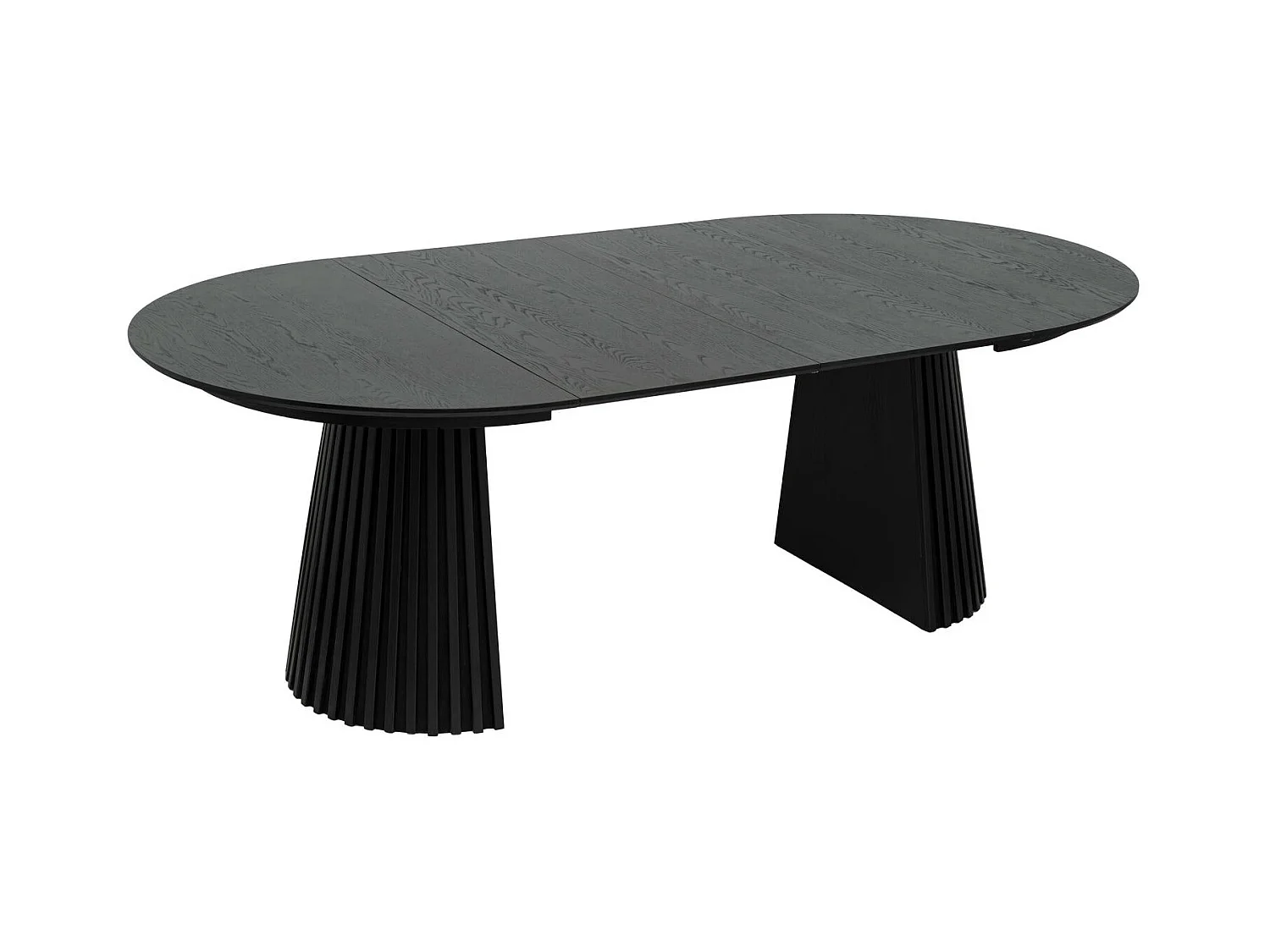 Table à manger extensible Svendborg - Ronde - MDF et placage de chêne - Noir