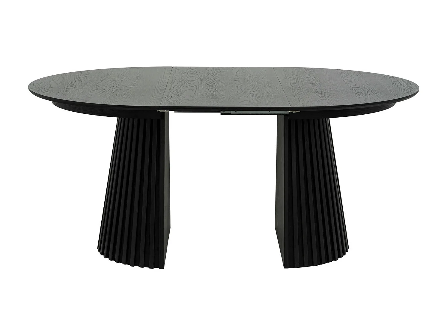 Table à manger extensible Svendborg - Ronde - MDF et placage de chêne - Noir