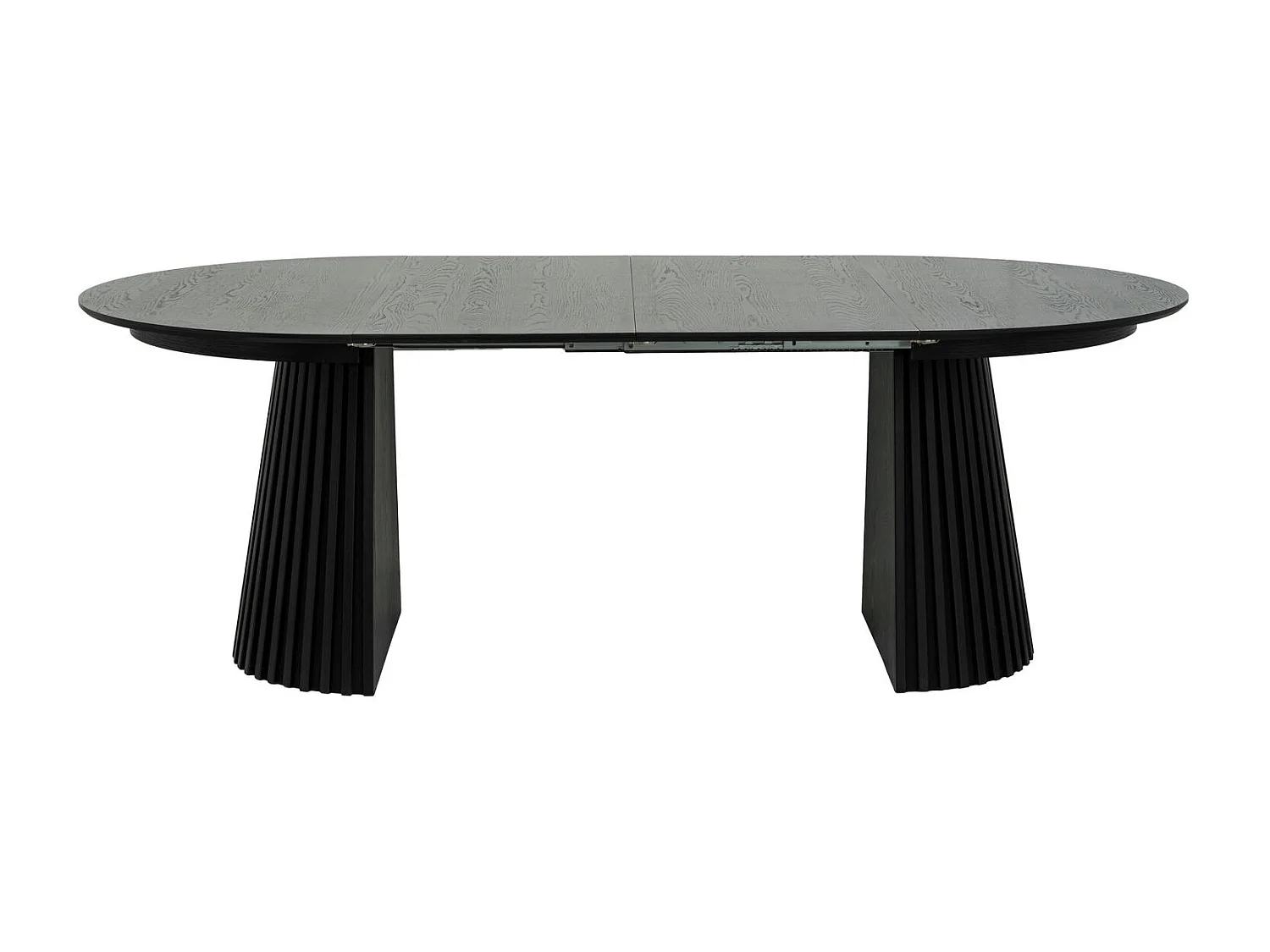 Table à manger extensible Svendborg - Ronde - MDF et placage de chêne - Noir
