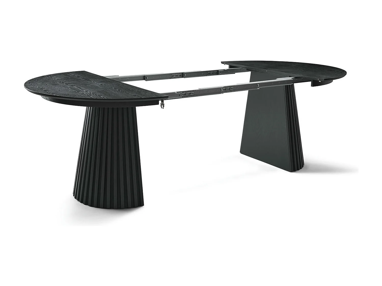Table à manger extensible Svendborg - Ronde - MDF et placage de chêne - Noir