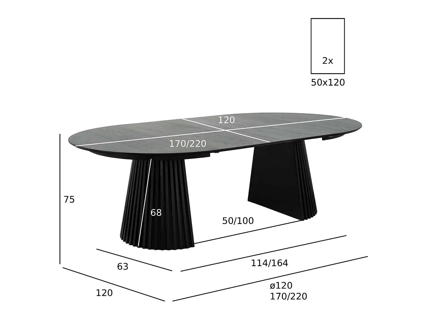 Ronde Uitschuifbare eettafel Svendborg - MDF & eiken fineer - Zwart