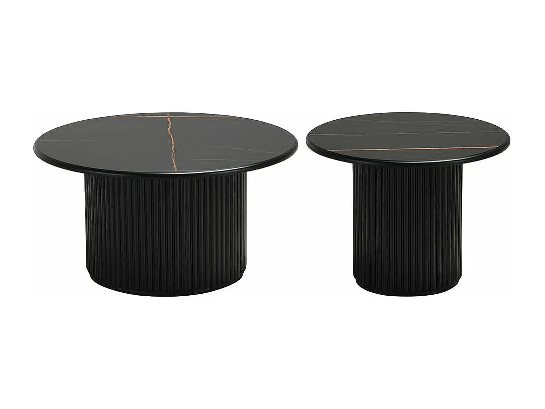 Table basse Easy - Ronde - MDF et marbre - Noir