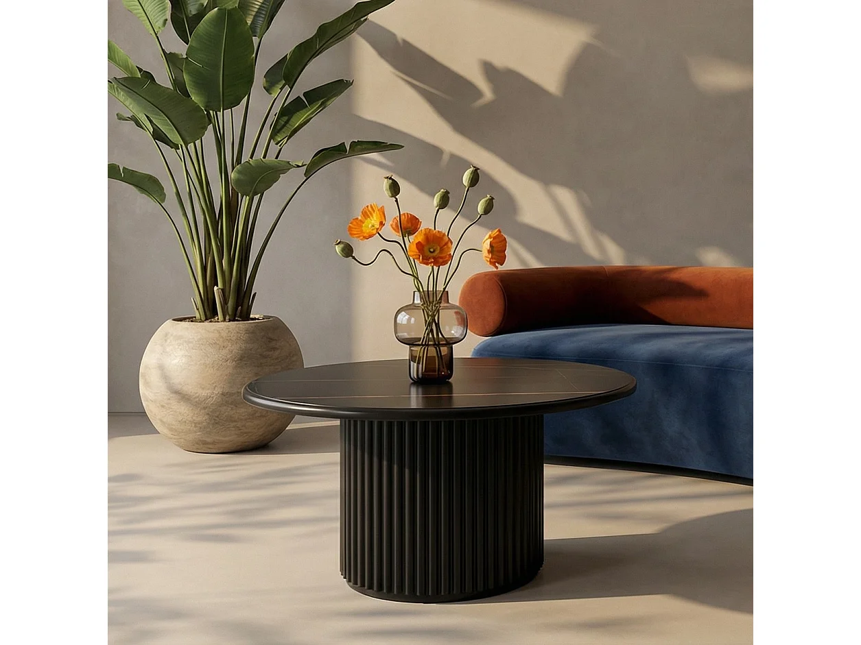 Table basse Easy - Ronde - MDF et marbre - Noir