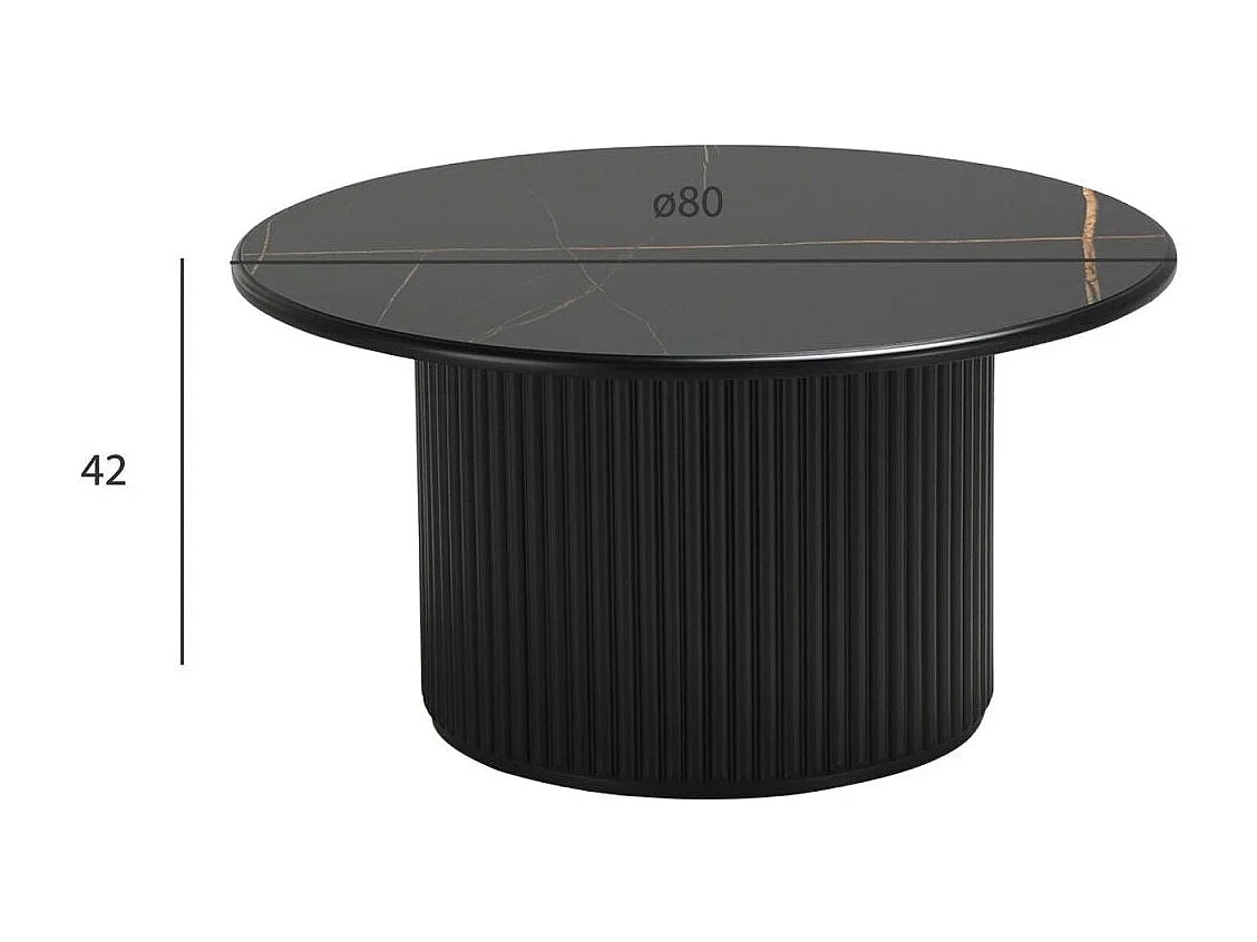 Table basse Easy - Ronde - MDF et marbre - Noir