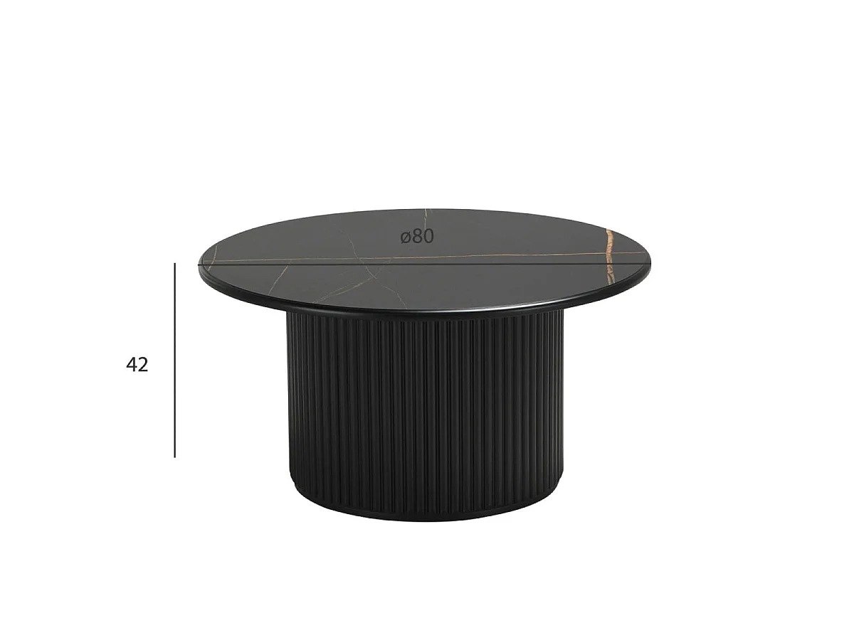 Table basse Easy - Ronde - MDF et marbre - Noir