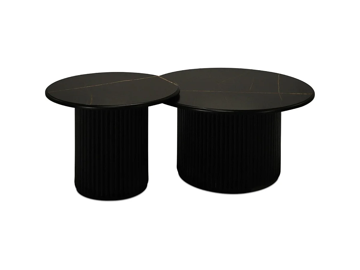 Table basse Easy - Ronde - MDF et marbre - Noir