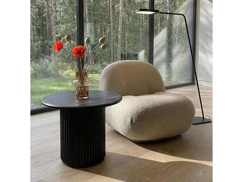 Table basse Easy - Ronde - MDF et marbre - Noir