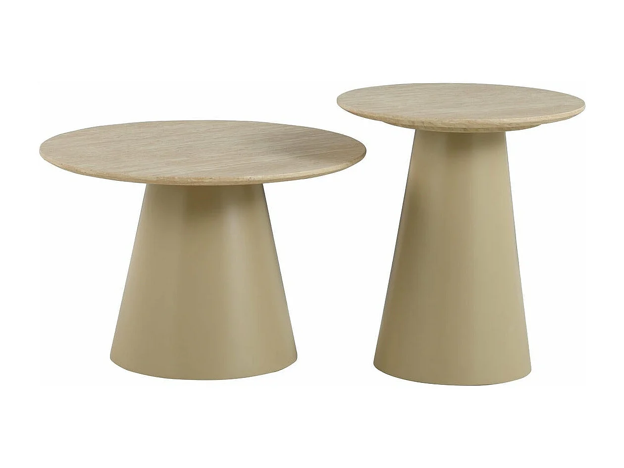 Runder Couchtisch Tango - MDF & Travertine - Beige