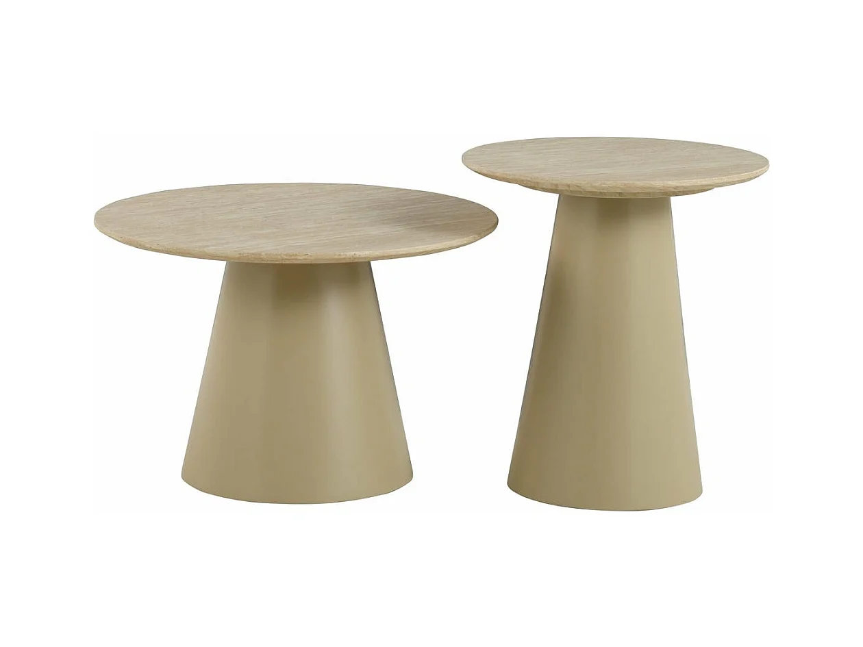 Mesa de centro redonda Tango - MDF y travertino - Beige