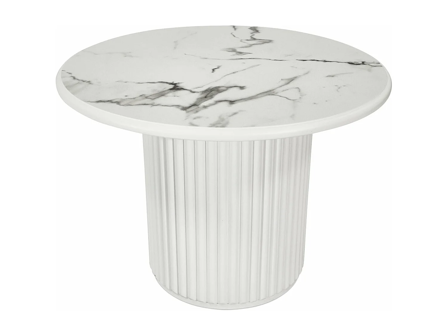 Runder Couchtisch Easy - MDF & Marmor - Weiß