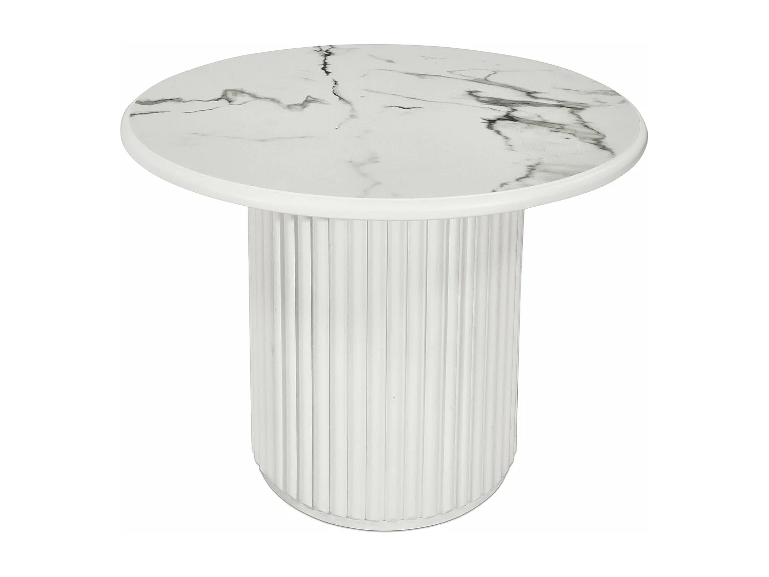 Runder Couchtisch Easy - MDF & Marmor - Weiß