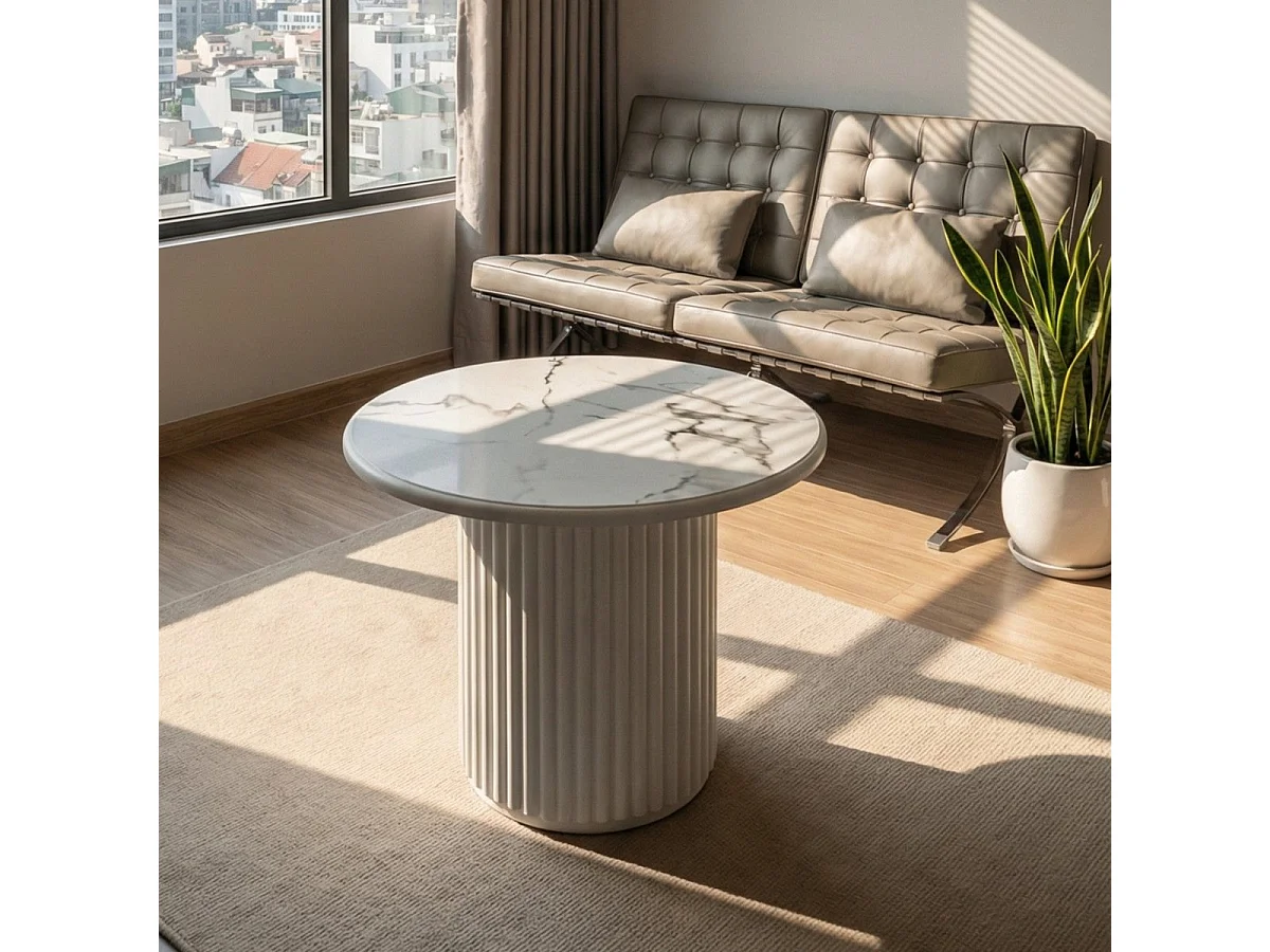 Ronde Salontafel Easy - MDF & marmer - Wit