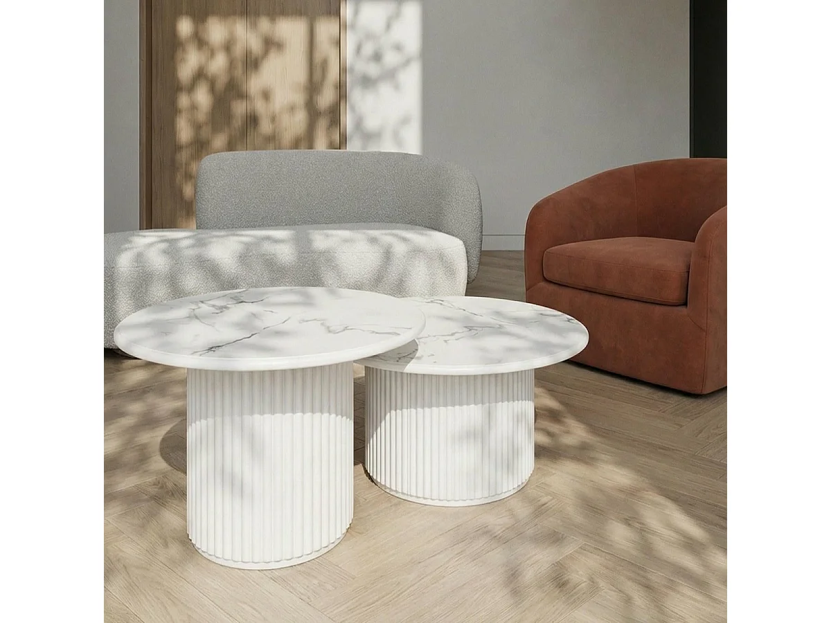 Ronde Salontafel Easy - MDF & marmer - Wit