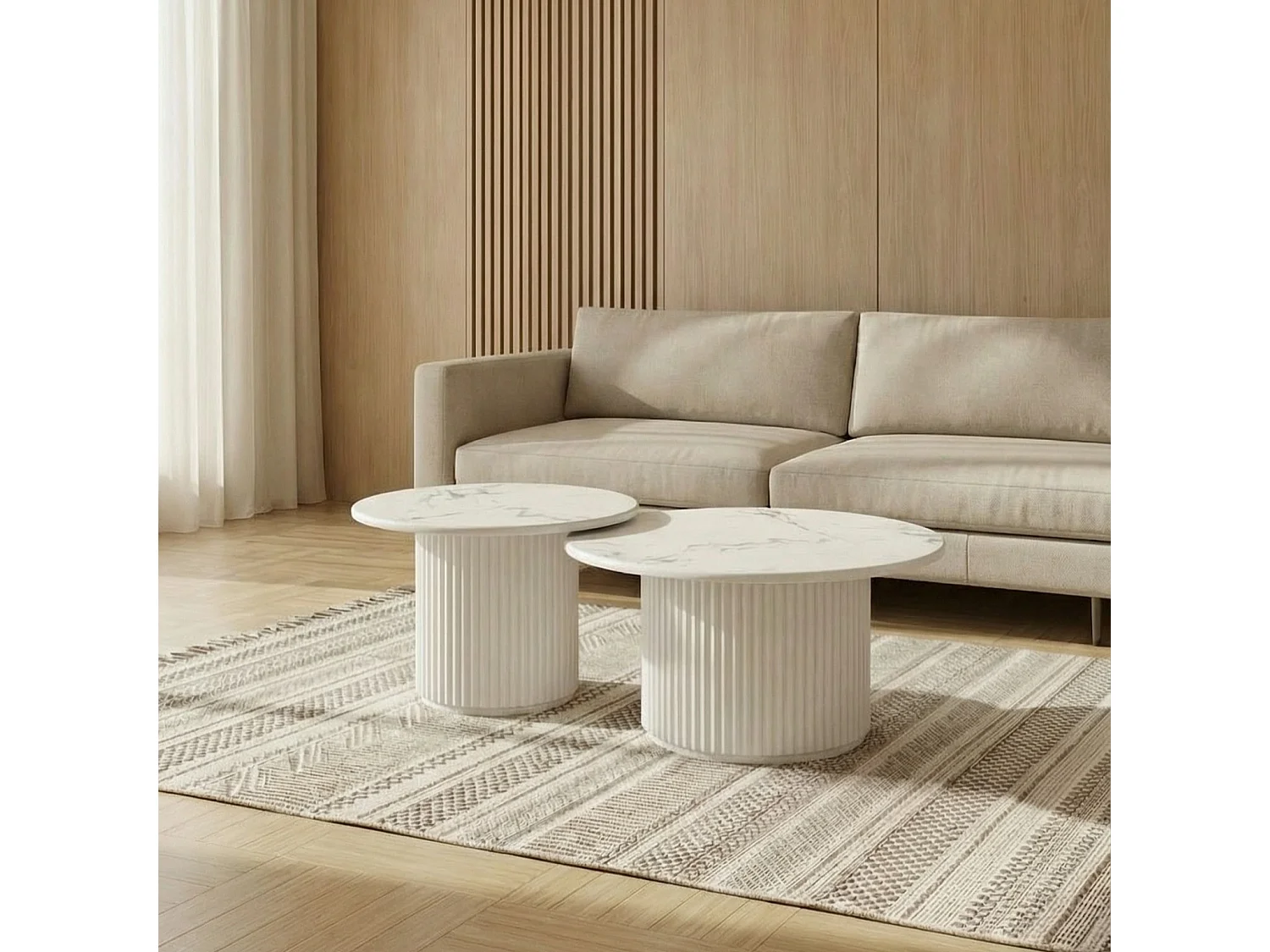 Table basse Easy - Ronde - MDF et marbre - Blanc