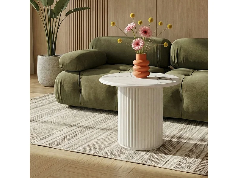 Table basse Easy - Ronde - MDF et marbre - Blanc