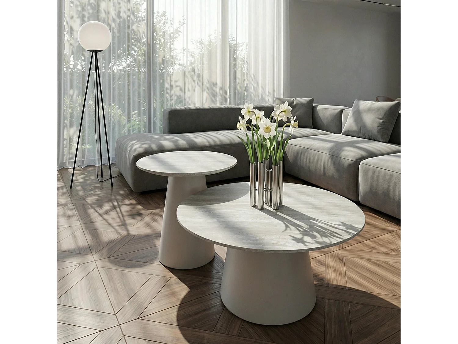 Ronde Salontafel Tango - MDF & travertijn - Grijs