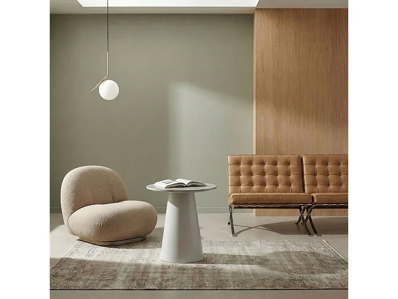 Table basse Tango - Ronde - MDF et travertin - Gris