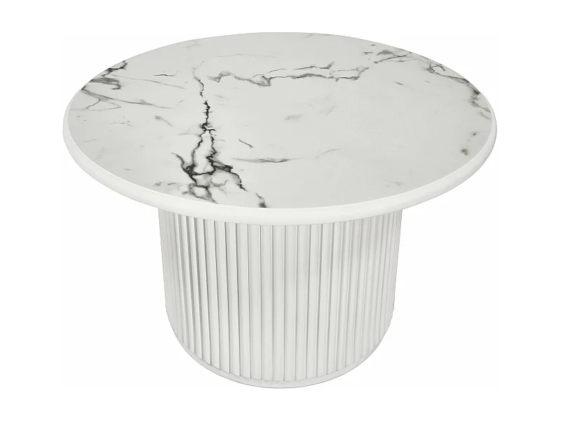 Runder Couchtisch Easy - MDF & Marmor - Weiß