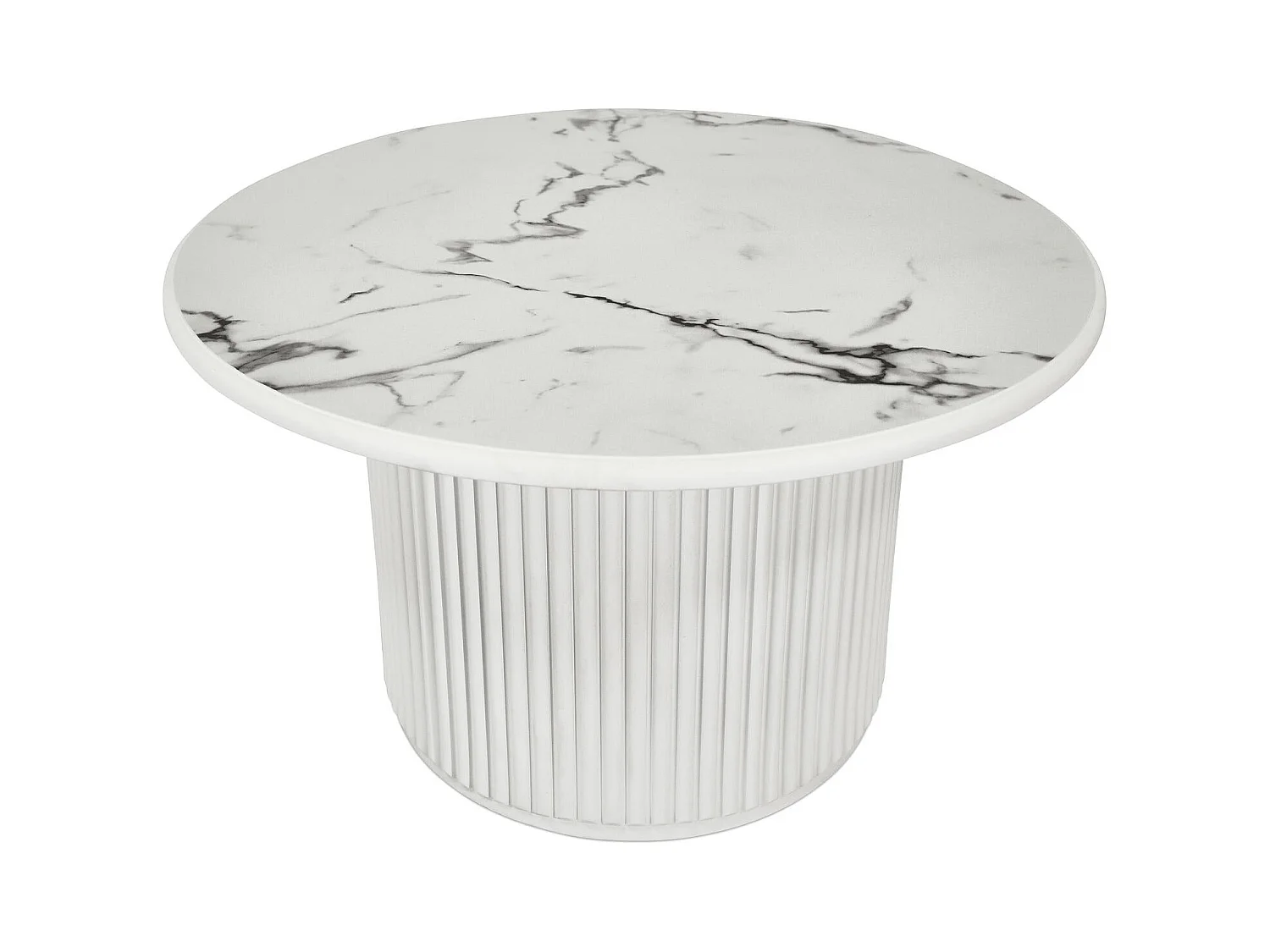 Runder Couchtisch Easy - MDF & Marmor - Weiß