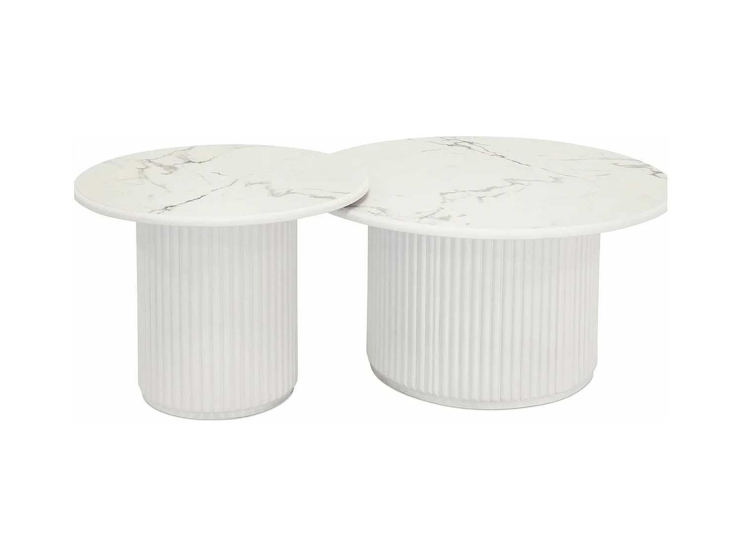 Runder Couchtisch Easy - MDF & Marmor - Weiß