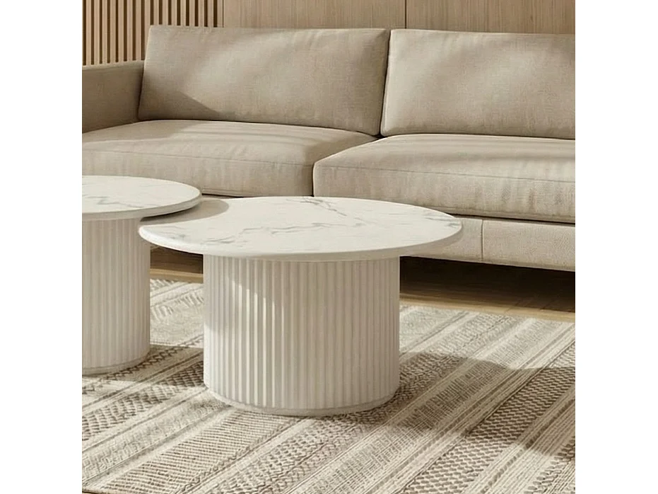 Table basse Easy - Ronde - MDF et marbre - Blanc