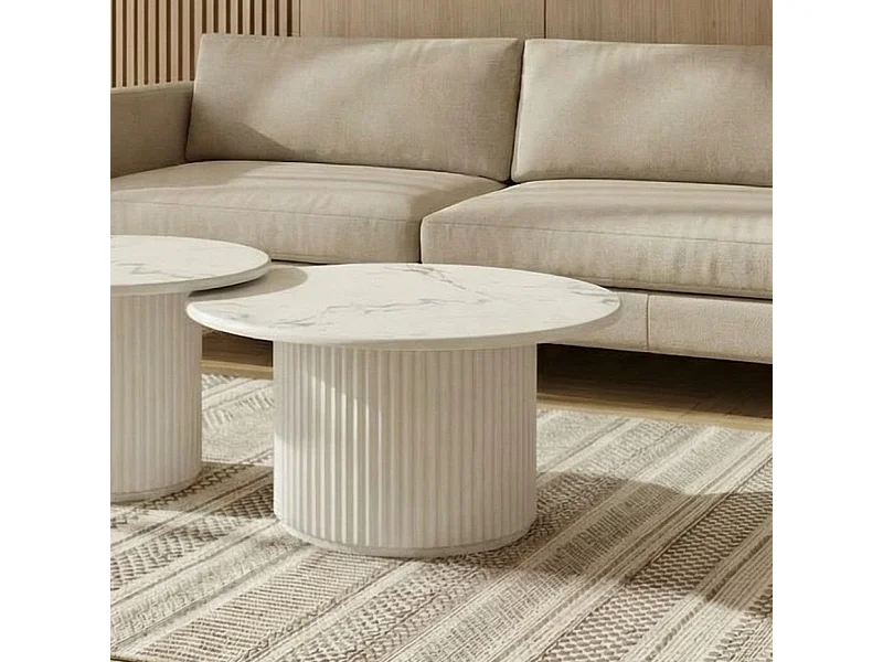 Table basse Easy - Ronde - MDF et marbre - Blanc