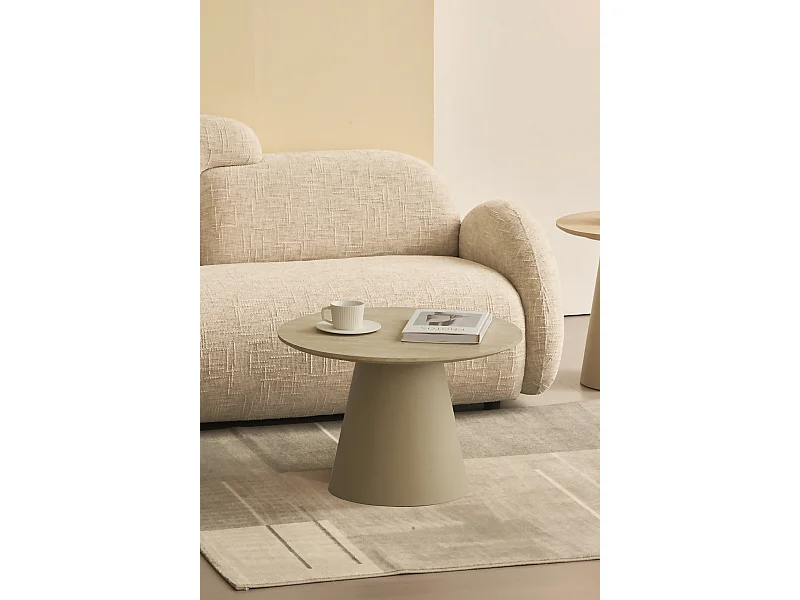 Table basse Tango - Ronde - MDF et travertin - Beige