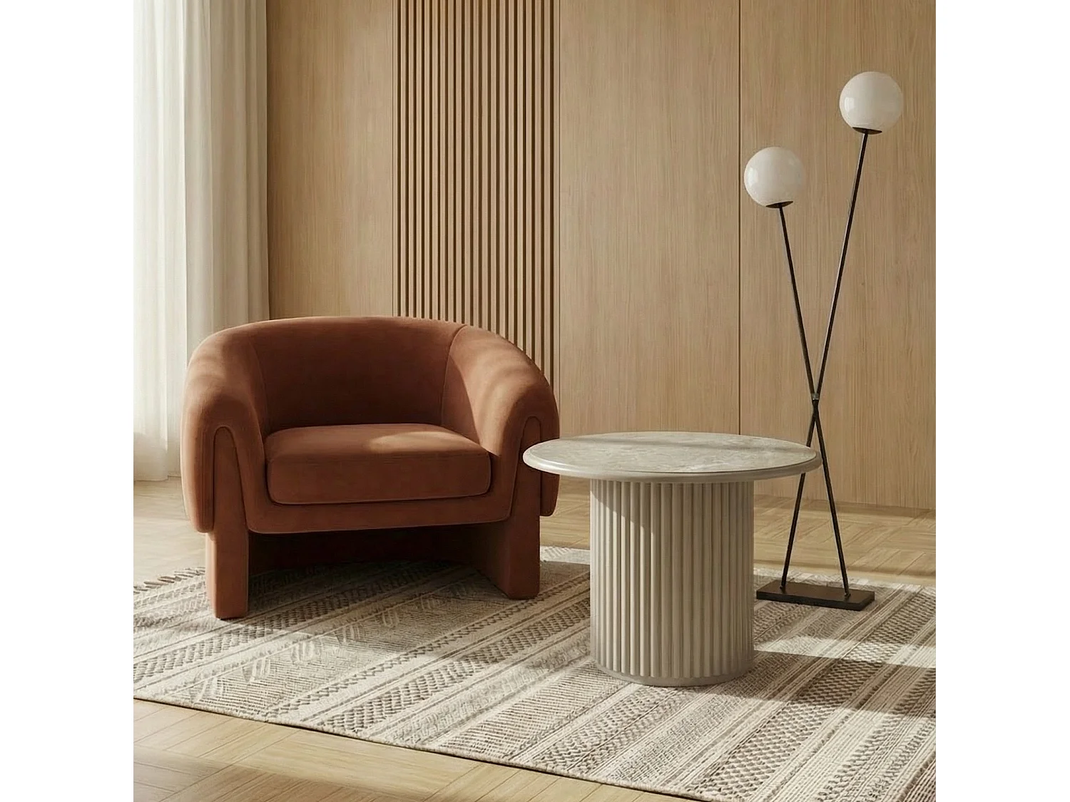 Table basse Easy - Ronde - MDF et marbre - Gris