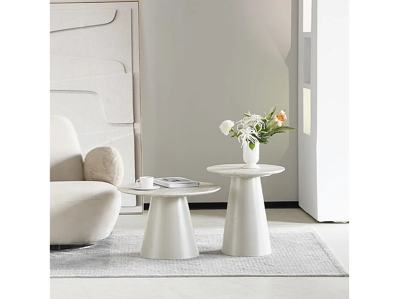 Table basse Tango - Ronde - MDF et travertin - Gris