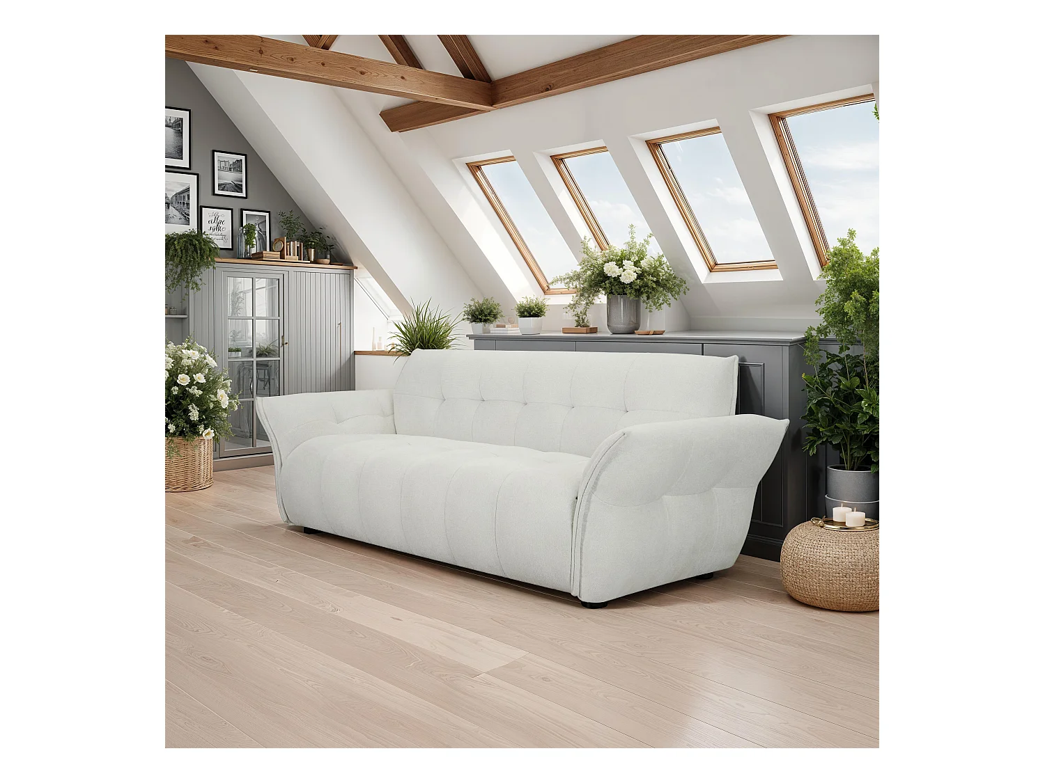 Canapé Lima - 3 places - Tissu - Beige