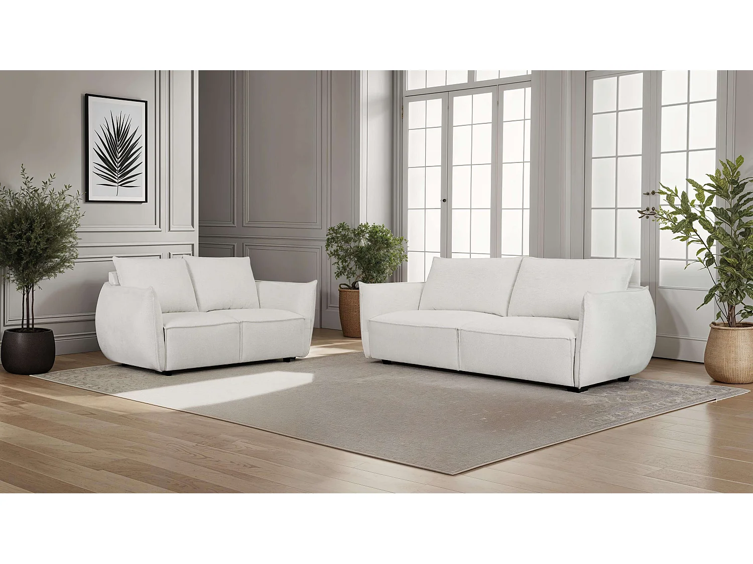 Tweezitsbank Oslo van stof - beige