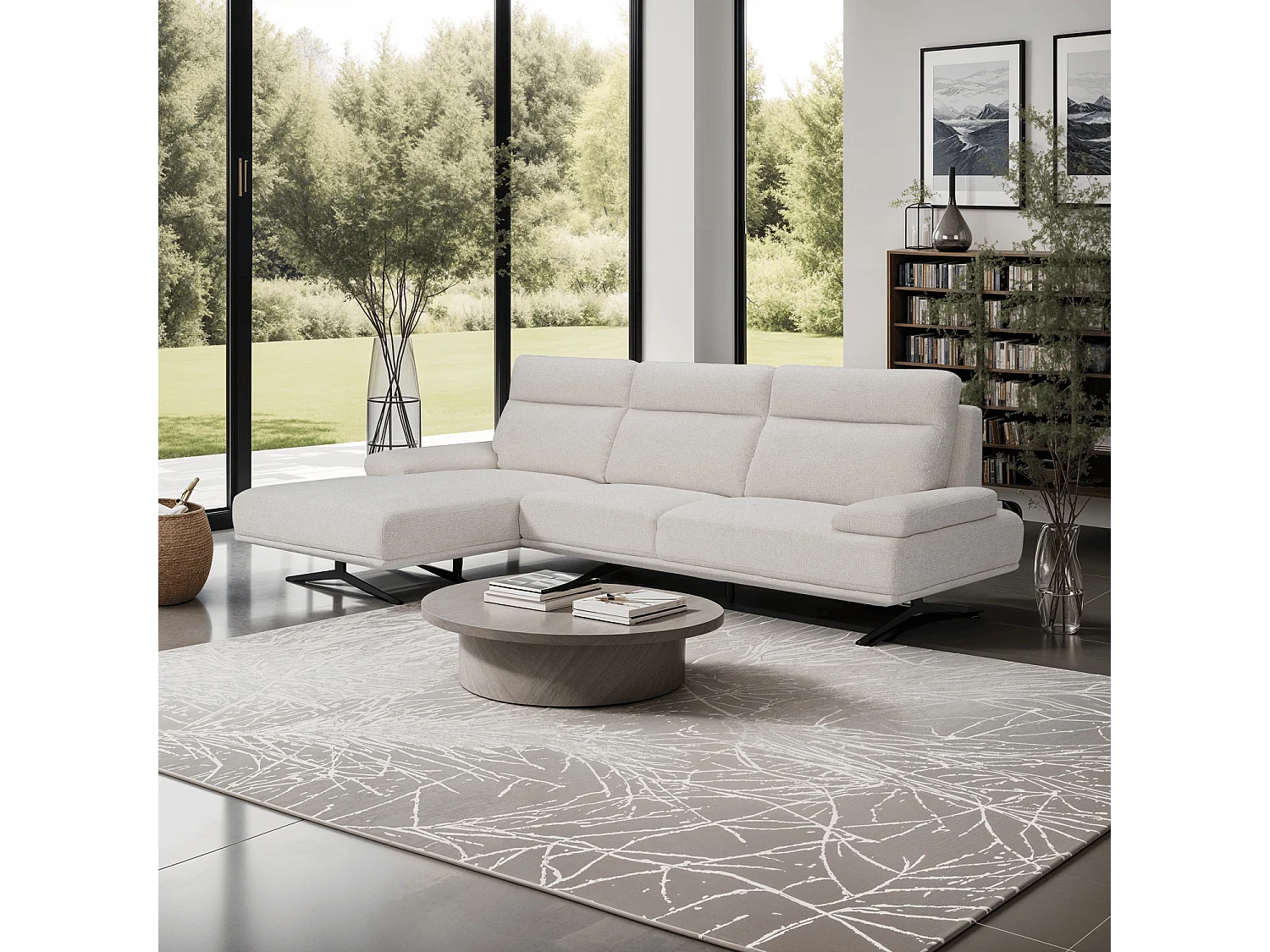 Ecksofa Rechts Seattle - 4-Sitzer - Stoff - Beige