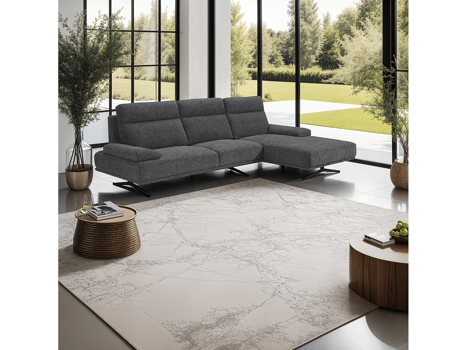 Ecksofa Links Seattle - 4-Sitzer - Stoff - Grau