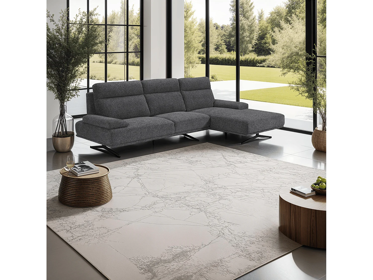 Hoekbank met hoek links 4 zitplaatsen Seattle van stof - grijs