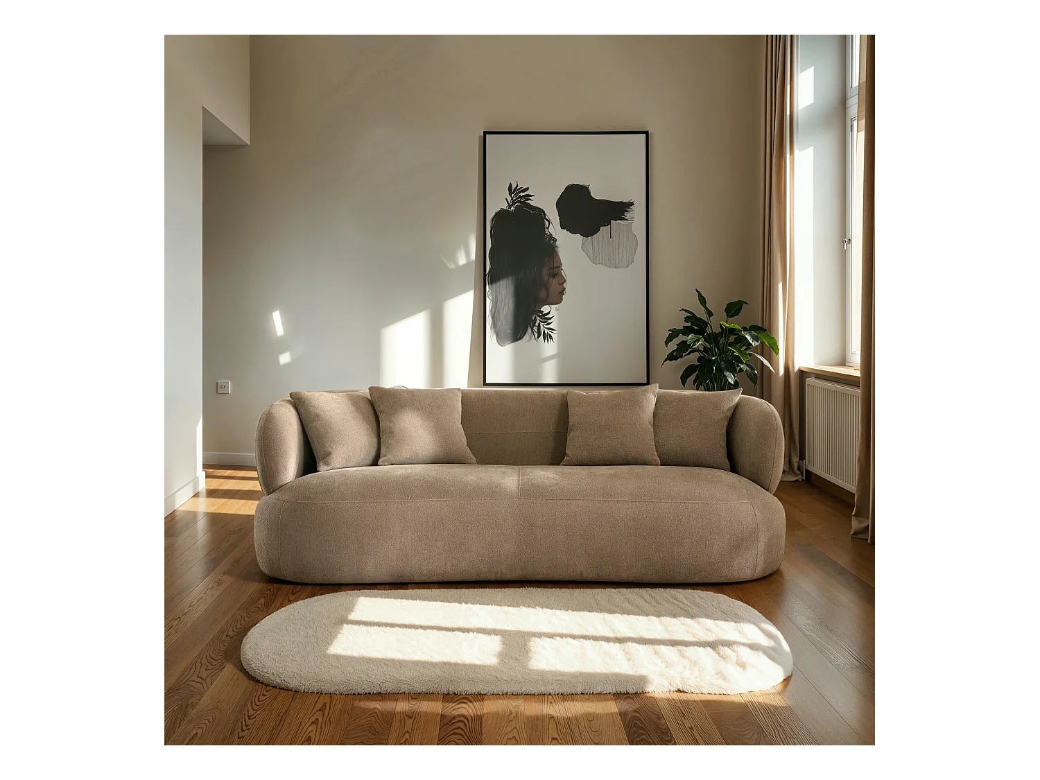 Driezitsbank New York van stof - bruin