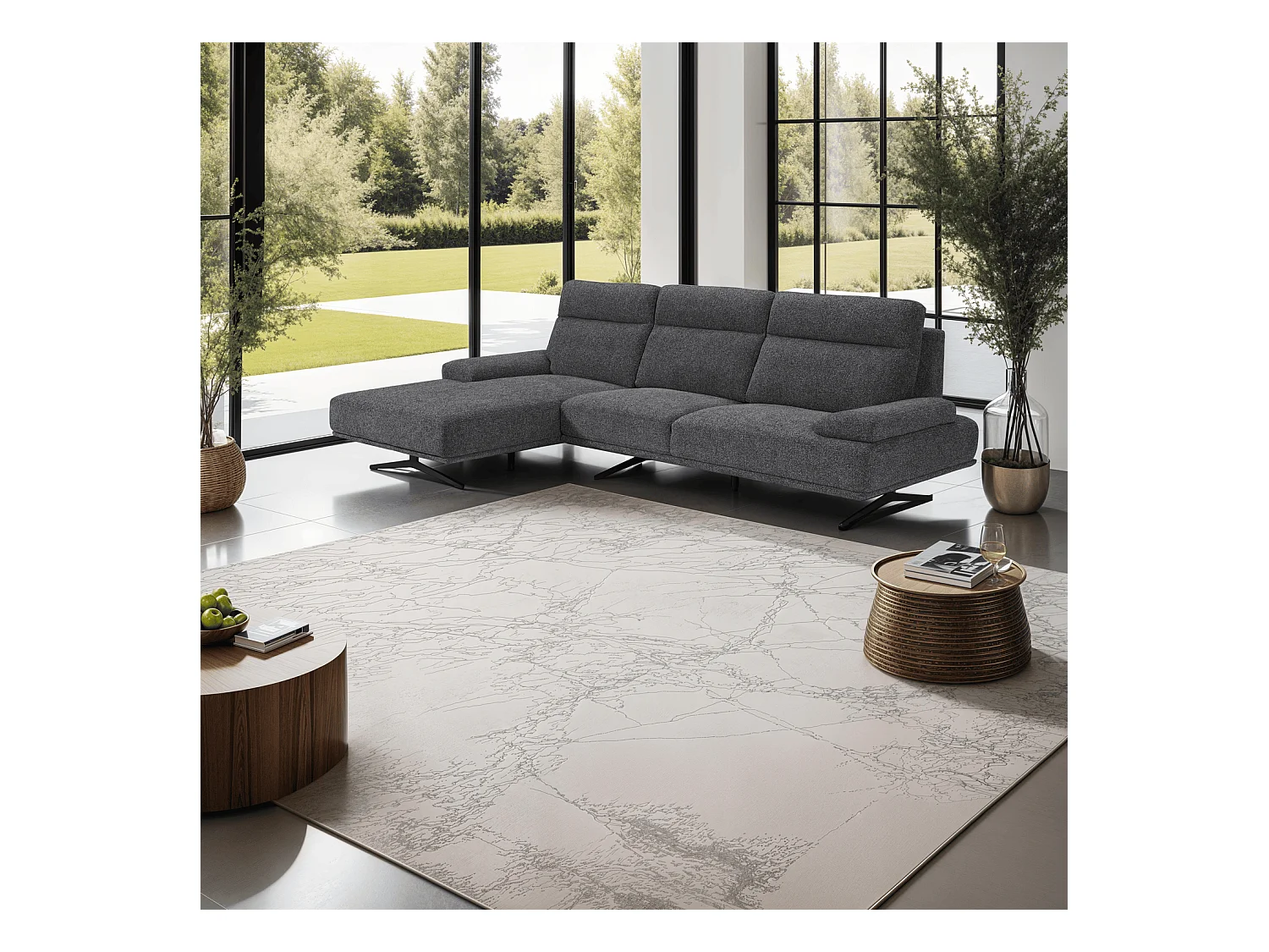 Canapé d'angle droite Seattle - 4 places - Tissu - Gris