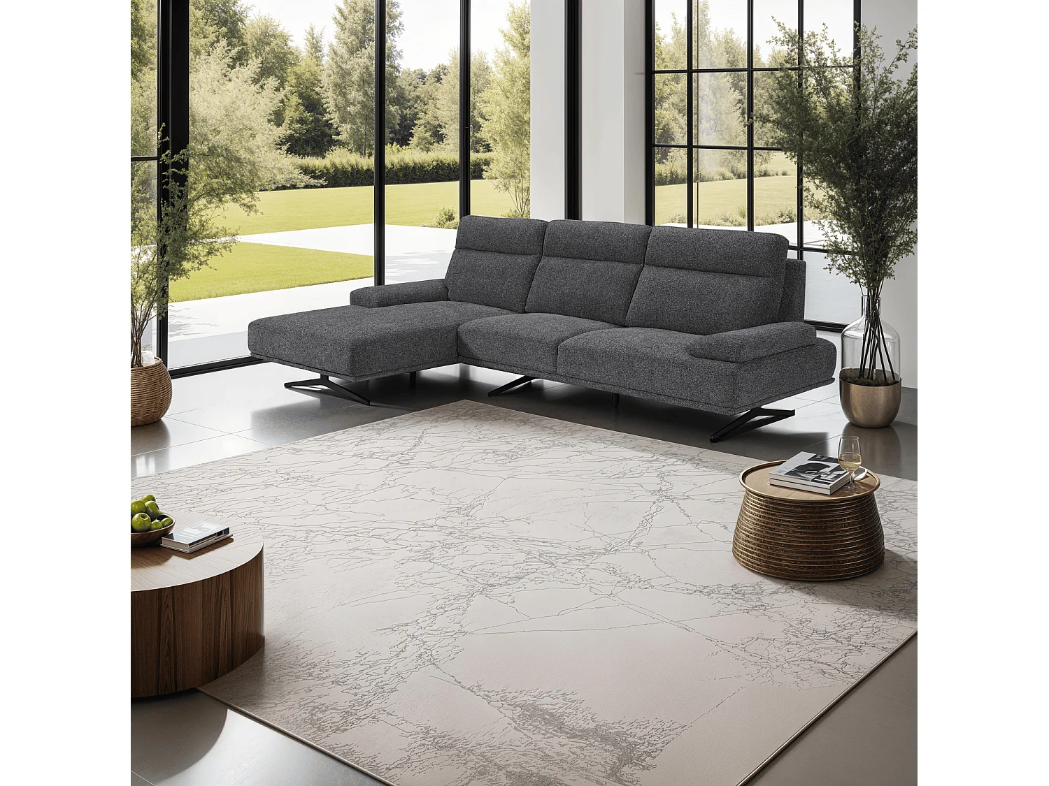 Canapé d'angle droite Seattle - 4 places - Tissu - Gris