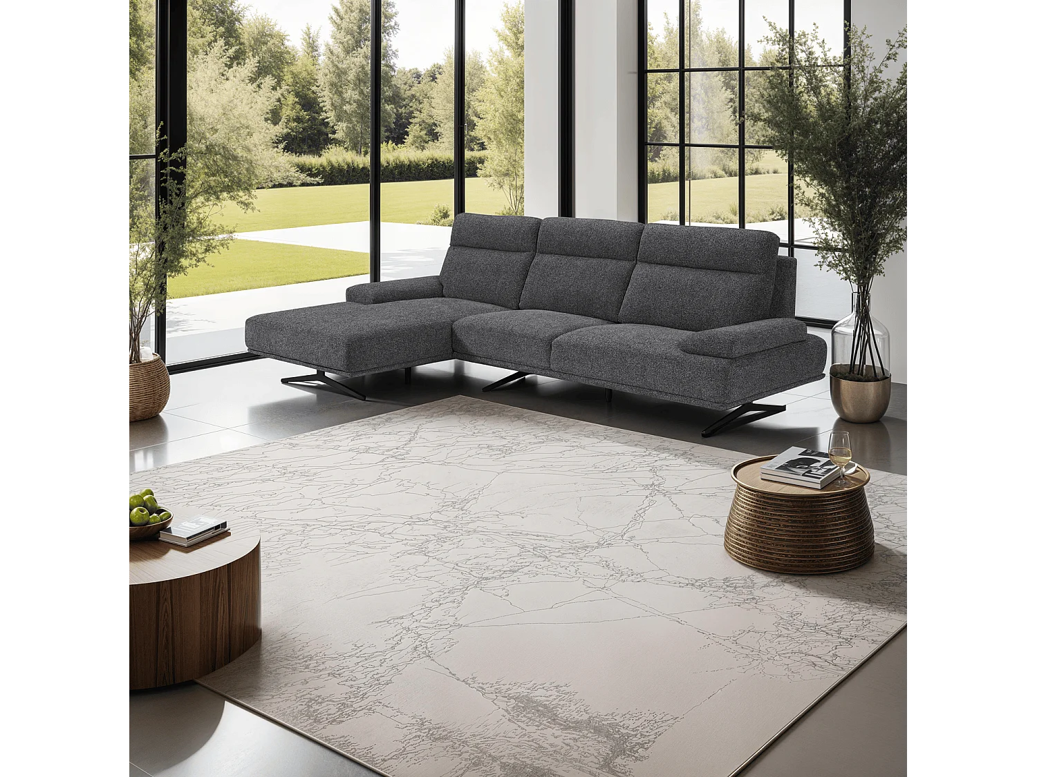 Hoekbank met hoek rechts 4 zitplaatsen Seattle van stof - grijs