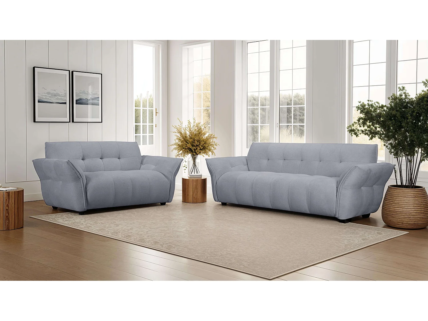 Tweezitsbank Lima van stof - grijs